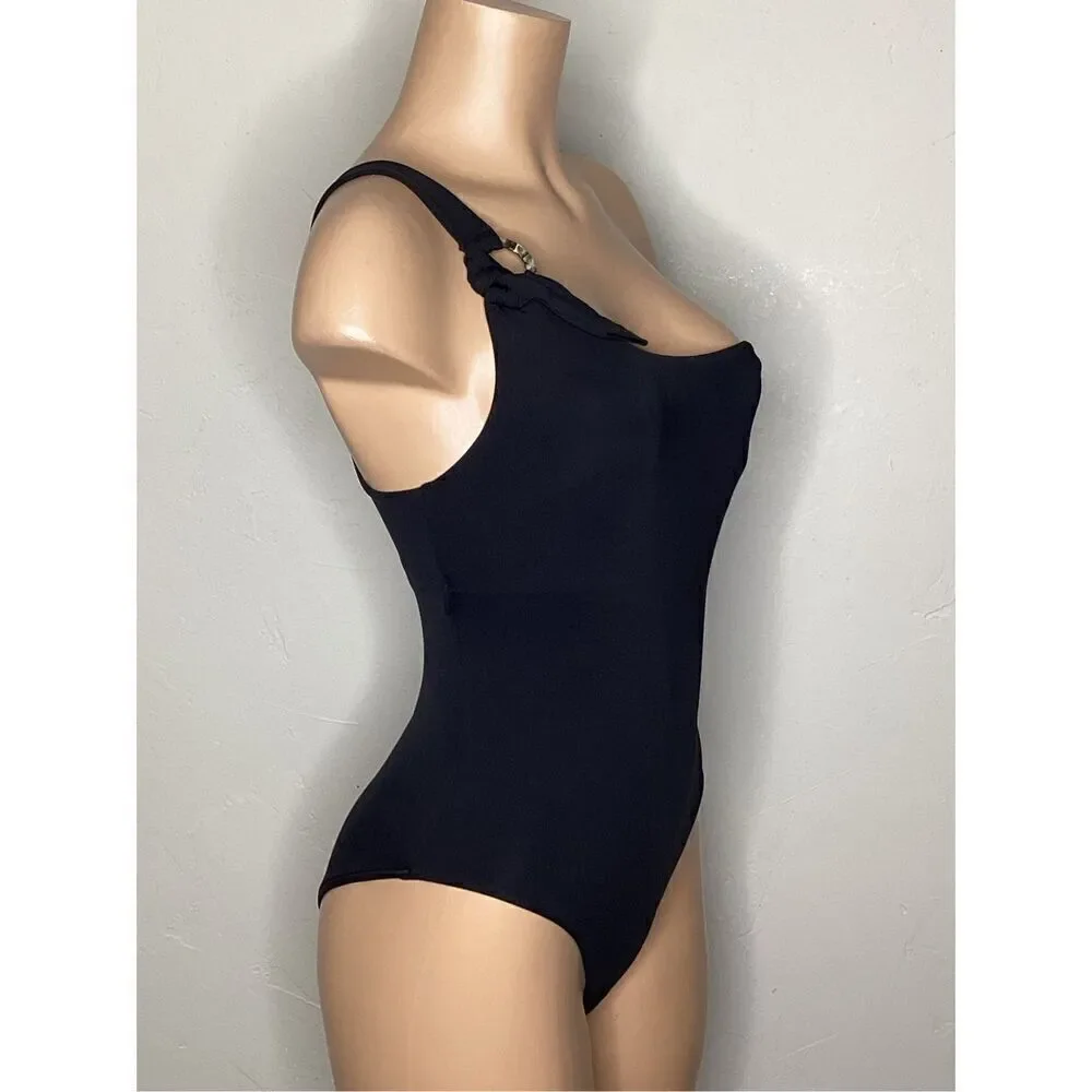 New. Seafolly black one shoulder swimsuit. Size 8. Retails $148
